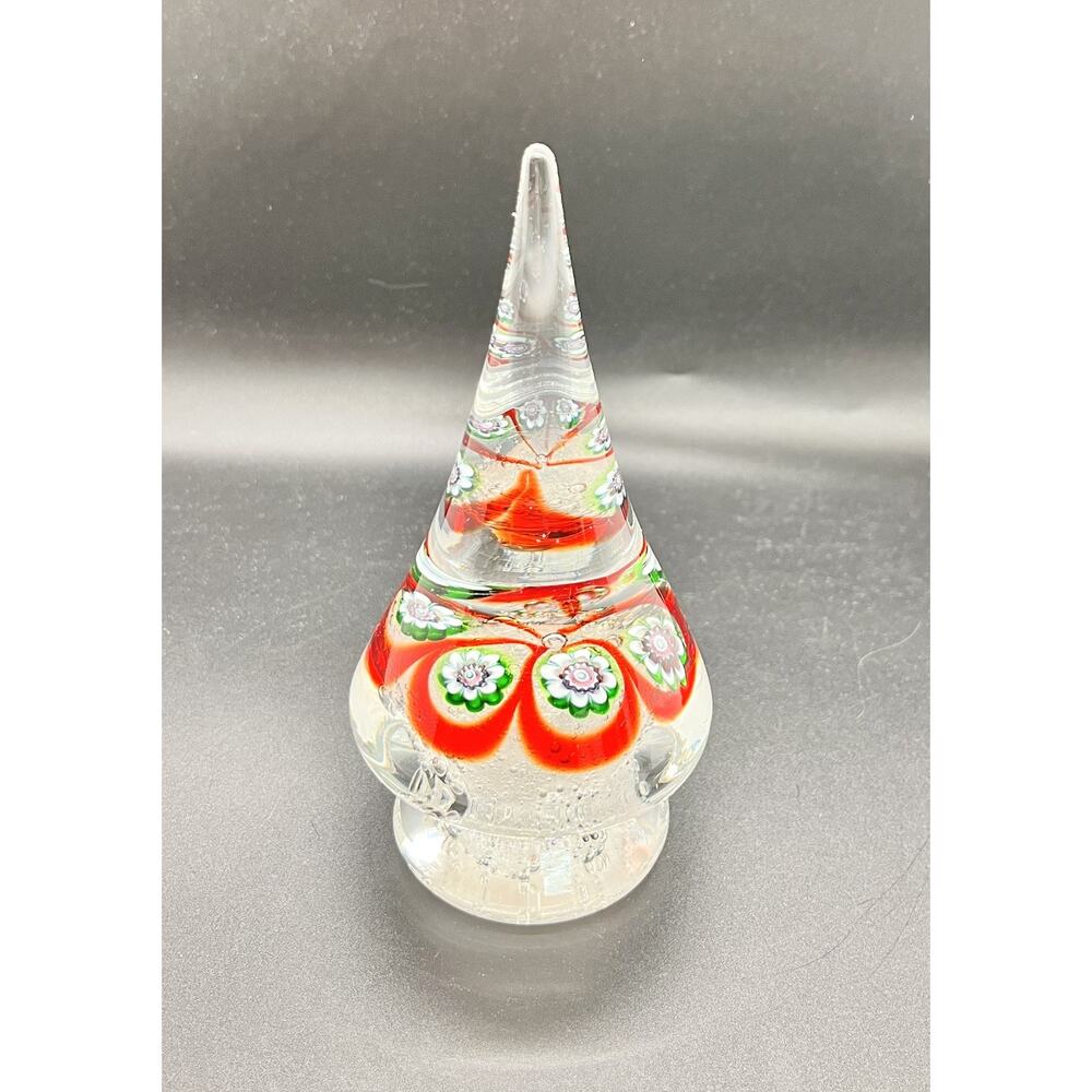 Vintage Murano Glass Christmas Tree Incased Handmade Red Green White Art Glass